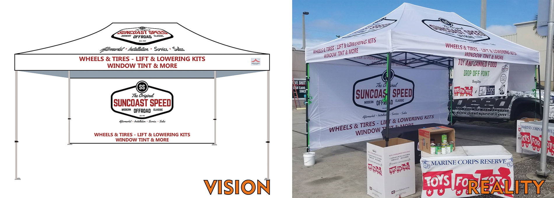 Product display under a UNIQUECANOPY tent.